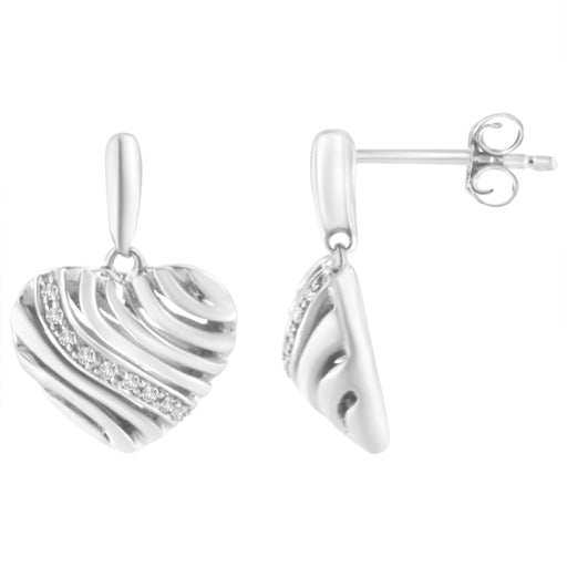 Bids.com Sterling Silver Heart Diamond Accent Puff Earrings (I-J, I1-I2) Earrings
