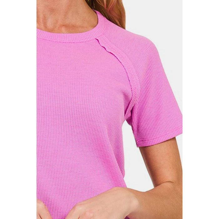 Zenana Round Neck Short Sleeve Waffle T-Shirt