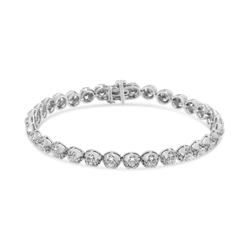Bids.com .925 Sterling Silver 1.0 Cttw Diamond Miracle-Plate Open Quatrefoil Flower Circle-Link 7" Tennis Bracelet (I-J color, I3 clarity) Bracelets