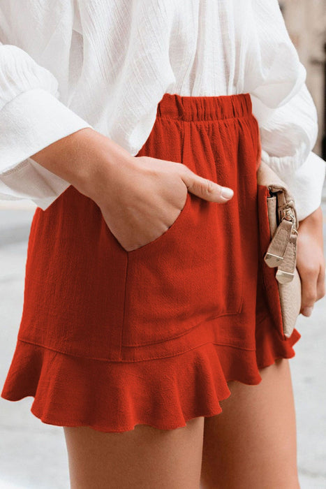 Ruffled Elastic Waist Shorts