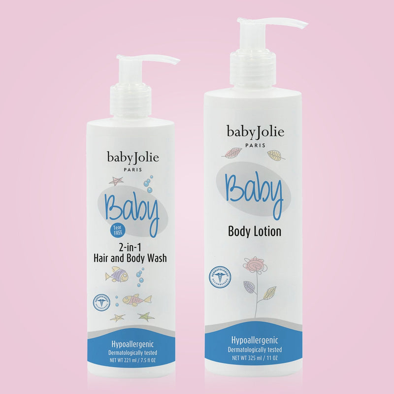 Baby Jolie Paris Baby Bath Bundle | 2-in-1 Hair and Body Wash + Lotion Kits de shampoo e condicionador > shampoo > conditioner > baby shampoo > infant shampoo > toddler shampoo > condicionador > shampo e condicionador para bebes > hidratante para bebes > body lotion > lotion > baby lotion