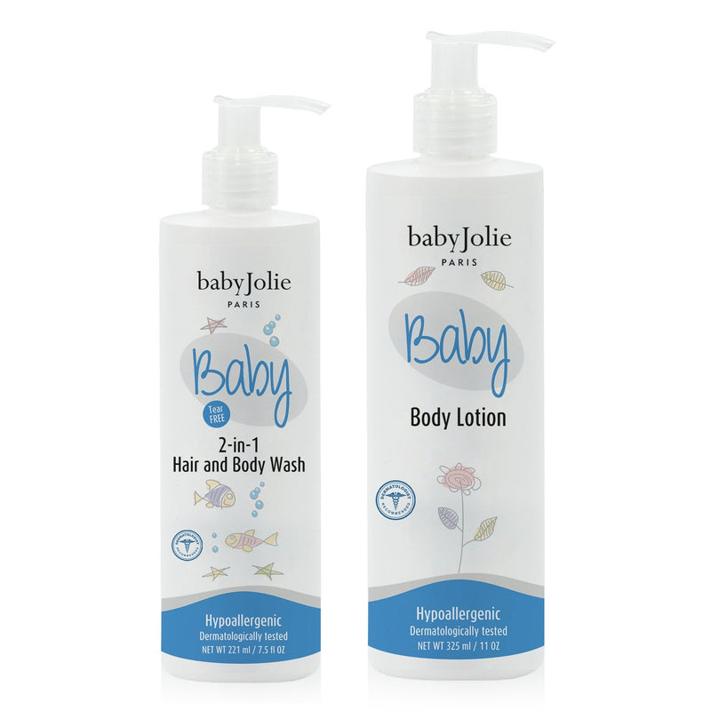 Baby Jolie Paris Baby Bath Bundle | 2-in-1 Hair and Body Wash + Lotion Kits de shampoo e condicionador > shampoo > conditioner > baby shampoo > infant shampoo > toddler shampoo > condicionador > shampo e condicionador para bebes > hidratante para bebes > body lotion > lotion > baby lotion