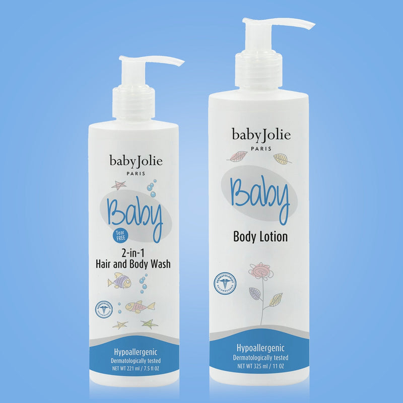 Baby Jolie Paris Baby Bath Bundle | 2-in-1 Hair and Body Wash + Lotion Kits de shampoo e condicionador > shampoo > conditioner > baby shampoo > infant shampoo > toddler shampoo > condicionador > shampo e condicionador para bebes > hidratante para bebes > body lotion > lotion > baby lotion