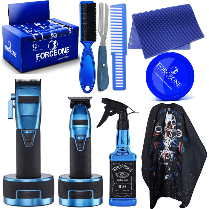 Babylisspro Limitedfx Boost+ Blue Combo Set Clipper & Trimmer & Charging Base Dock, Barber Cape, Water Spray, Fade Brush, Razor, Comb, Barber Mat, Neck Strips & Hair Gel