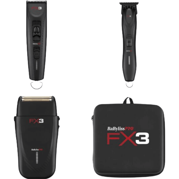 Babylisspro Fx3 Black Collection Combo Set Cord/Cordless Clipper Fxx3Cb & Trimmer Fxx3Tb & Shaver Fxx3Sb & Travel Case Combo Set