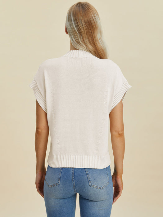 Full Size Mock Neck Short Sleeve Sweater