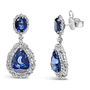 Bids.com 18K White Gold Blue Sapphire 2 3/4 Cttw Diamond Halo Drop Dangle Earring (G-H Color, SI1-SI2 Clarity) Earrings