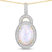 Bids.com 3.30 Carat Genuine Ethiopian Opal and White Diamond 14K Yellow Gold Pendant Pendants
