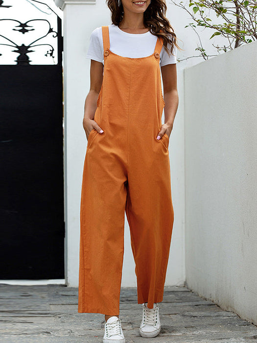 Loose Buttoned Solid Color Overalls by migunica