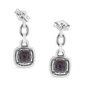 Bids.com .925 Sterling Silver 6x6MM Cushion Shaped Natural Purple Amethyst and Diamond Accent Drop and Dangle Earrings (I-J Color, I1-I2 Clarity) Earrings