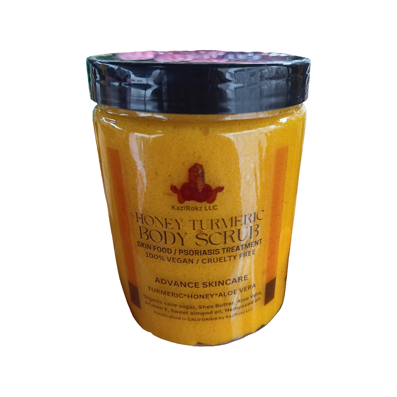 KaziRokz Honey Turmeric Body Scrub Psoriasis Treatment, 100% Vegan/ Cruelty Free. Brightens dark marks. Skin Care
