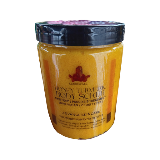 KaziRokz Honey Turmeric Body Scrub Psoriasis Treatment, 100% Vegan/ Cruelty Free. Brightens dark marks. Skin Care