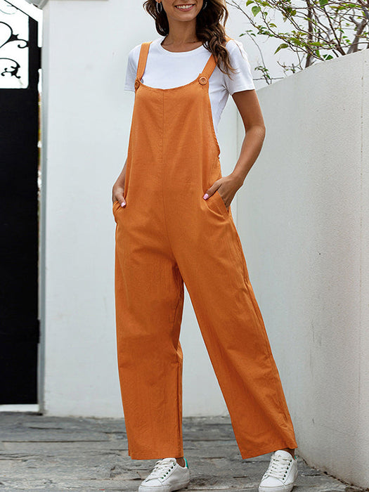 Loose Buttoned Solid Color Overalls by migunica