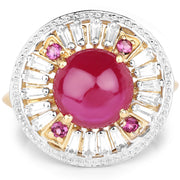 Bids.com 14K Yellow Gold Plated 8.91 Carat Genuine Glass Filled Ruby, Rhodolite & White Topaz .925 Sterling Silver Ring Rings