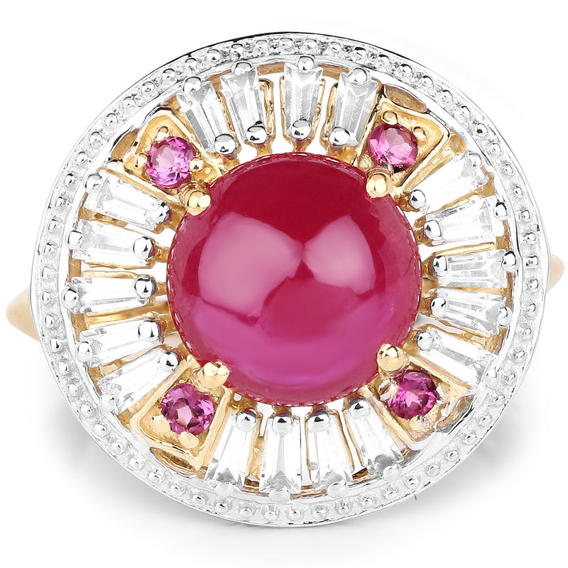 Bids.com 14K Yellow Gold Plated 8.91 Carat Genuine Glass Filled Ruby, Rhodolite & White Topaz .925 Sterling Silver Ring Rings