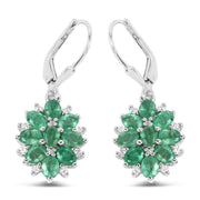 Bids.com 3.04 Carat Genuine Zambian Emerald and White Zircon .925 Sterling Silver Earrings Earrings
