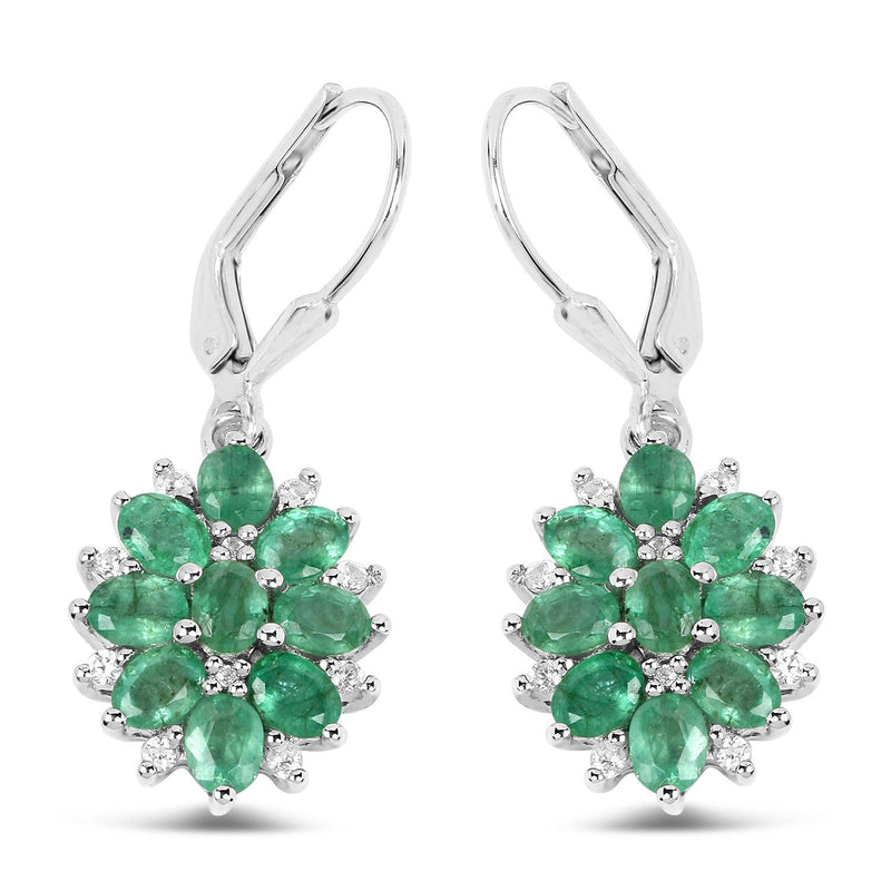 Bids.com 3.04 Carat Genuine Zambian Emerald and White Zircon .925 Sterling Silver Earrings Earrings