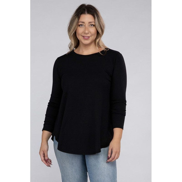 Plus Long Sleeve Round Neck Round Hem Top