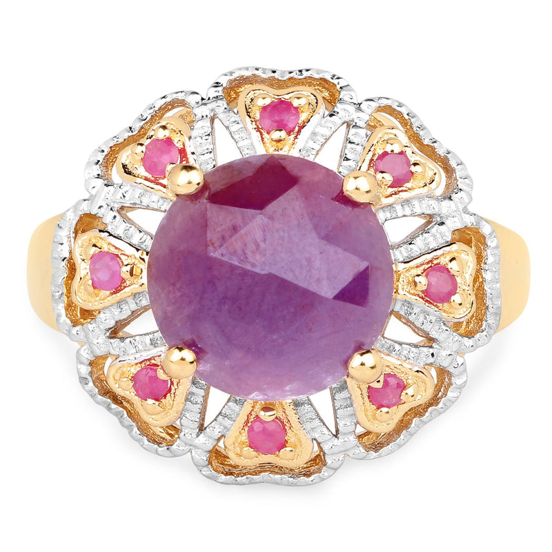 Bids.com 14K Yellow Gold Plated 5.55 Carat Genuine Pink Sapphire & Ruby .925 Sterling Silver Ring Rings