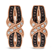 Bids.com 10K Rose Gold 1/3 Cttw White and Brown Diamond Milgrain Criss Cross J-Hoop Earrings (I-J Color, I1-I2 Clarity) Earrings