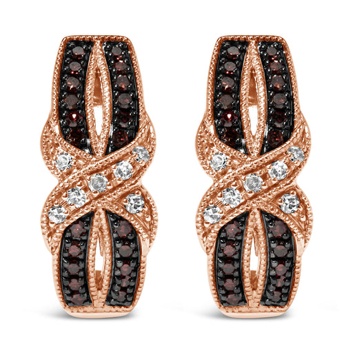 Bids.com 10K Rose Gold 1/3 Cttw White and Brown Diamond Milgrain Criss Cross J-Hoop Earrings (I-J Color, I1-I2 Clarity) Earrings