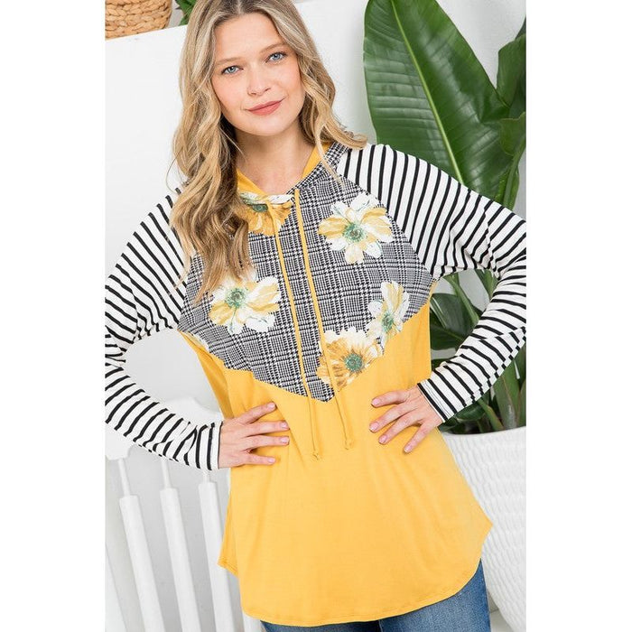 Plus Floral Stripe Mix Sweatshirts