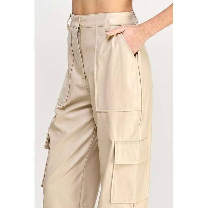 RELAXED VEGAN LEATHER CARGO PANTS