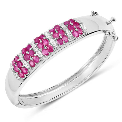 Bids.com 6.65 Carat Genuine Ruby and White Topaz .925 Sterling Silver Bracelet Bracelets