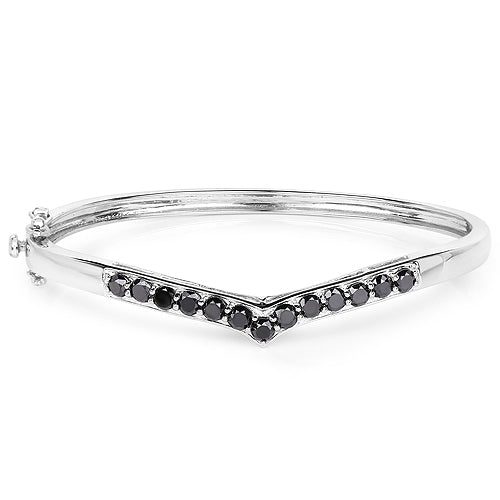 Bids.com 2.28 Carat Genuine Black Diamond .925 Sterling Silver Bangle Bracelets