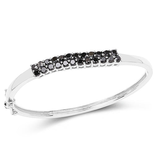 Bids.com 3.53 Carat Genuine Black Diamond .925 Sterling Silver Bangle Bracelets