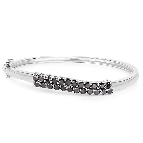 Bids.com 3.53 Carat Genuine Black Diamond .925 Sterling Silver Bangle Bracelets