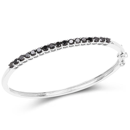 Bids.com 2.50 Carat Genuine Black Diamond .925 Sterling Silver Bangle Bracelets