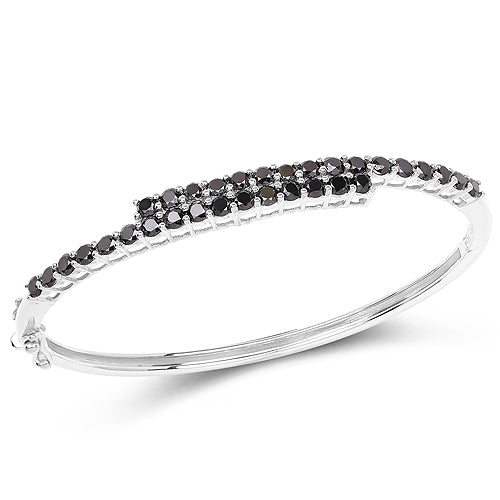Bids.com 4.00 Carat Genuine Black Diamond .925 Sterling Silver Bangle Bracelets