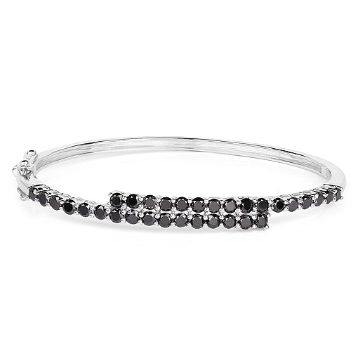 Bids.com 4.00 Carat Genuine Black Diamond .925 Sterling Silver Bangle Bracelets