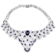 Bids.com 40.93 Carat Genuine Glass Filled Sapphire and White Diamond .925 Sterling Silver Necklace Necklaces
