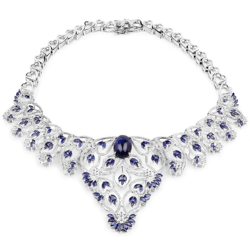 Bids.com 40.93 Carat Genuine Glass Filled Sapphire and White Diamond .925 Sterling Silver Necklace Necklaces