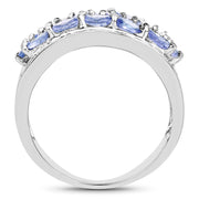 Bids.com 2.76 Carat Genuine Tanzanite and White Topaz .925 Sterling Silver Ring Rings