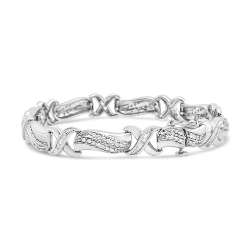 Bids.com .925 Sterling Silver 1 3/4 Cttw Diamond Wave and X Link Tennis Bracelet (I-J Color, I3 Clarity) - 7" Bracelets