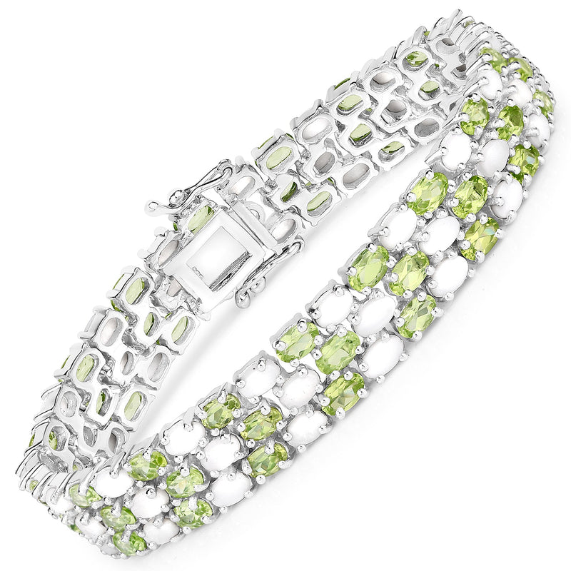 Bids.com 19.73 Carat Genuine Opal and Peridot .925 Sterling Silver Bracelet Bracelets