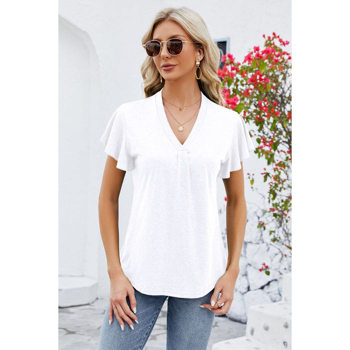 V-Neck Flutter Sleeve T-Shirt