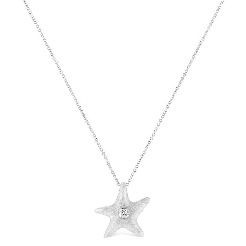 Bids.com .925 Sterling Silver Prong-Set Diamond Accent Starfish Pendant Necklace (I-J Color, I1-I2 Clarity) - Size 18" Necklaces