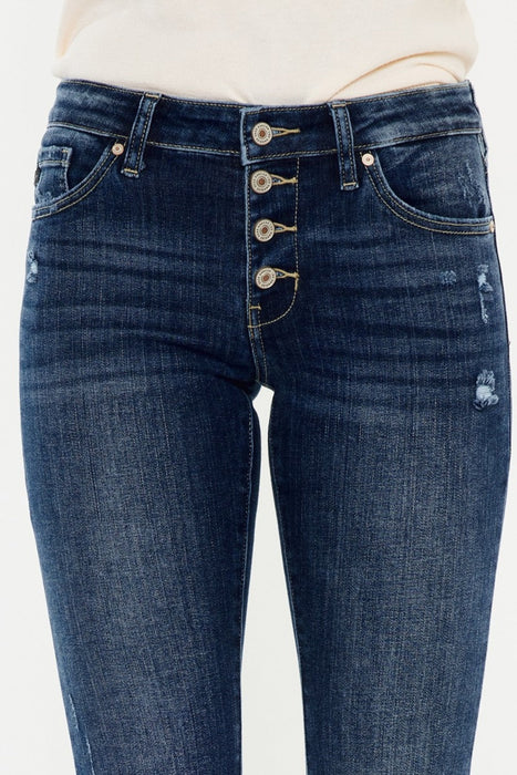 Mid Rise Button Fly Flare Jeans