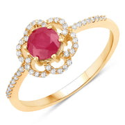 Bids.com 0.68 Carat Genuine Ruby and White Diamond 14K Yellow Gold Ring Rings