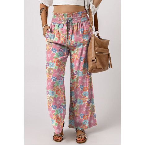 Drawstring Printed Wide Leg Pants