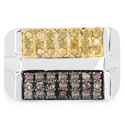 Bids.com 0.63 Carat Genuine Champagne Diamond and Yellow Diamond .925 Sterling Silver Ring Rings