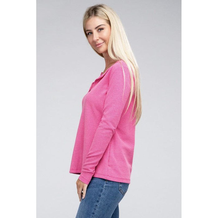 Melange Baby Waffle V-Neck Long Sleeve Top