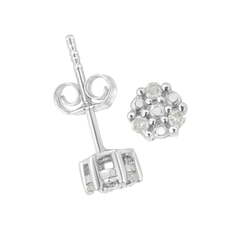 Bids.com .925 Sterling Silver 1/10 cttw Prong Set Round-Cut Trio Diamond Stud Earrings (I-J Color, I3 Clarity) Earrings