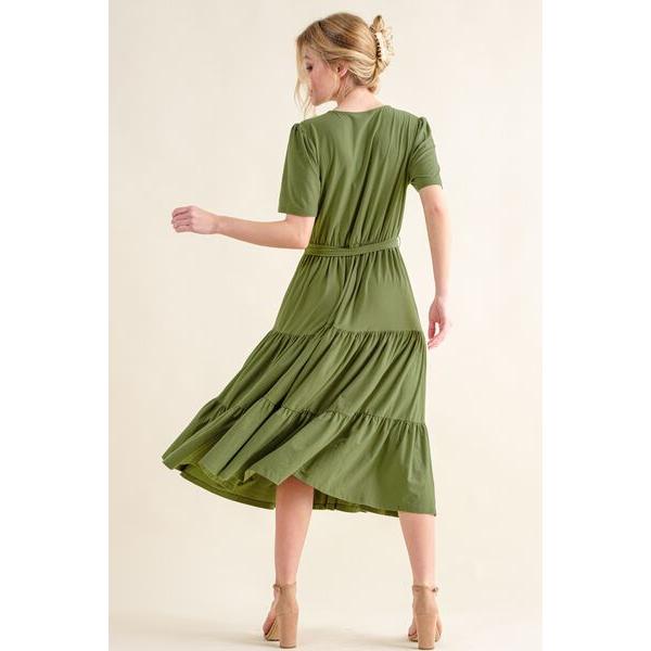 And The Why Soft Short Sleeve Tiered Midi Dress