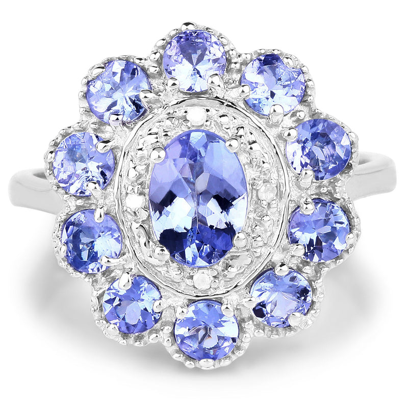Bids.com 1.77 Carat Genuine Tanzanite and White Topaz .925 Sterling Silver Ring Rings