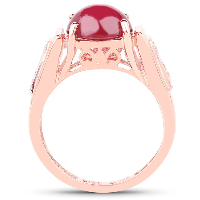 Bids.com 14K Rose Gold Plated 4.71 Carat Genuine Glass Filled Ruby and White Topaz .925 Sterling Silver Ring Rings